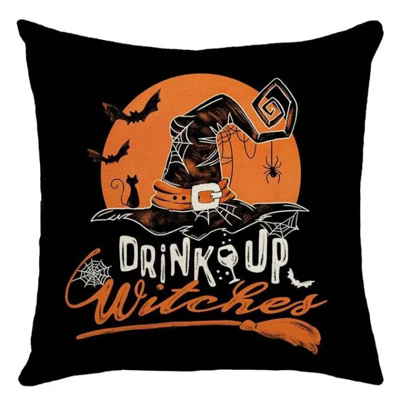 Pillow Haven Bettzeug-Halloween Kissenbezug - Schwarze Hexe Geist Leinen Kissenbezug
