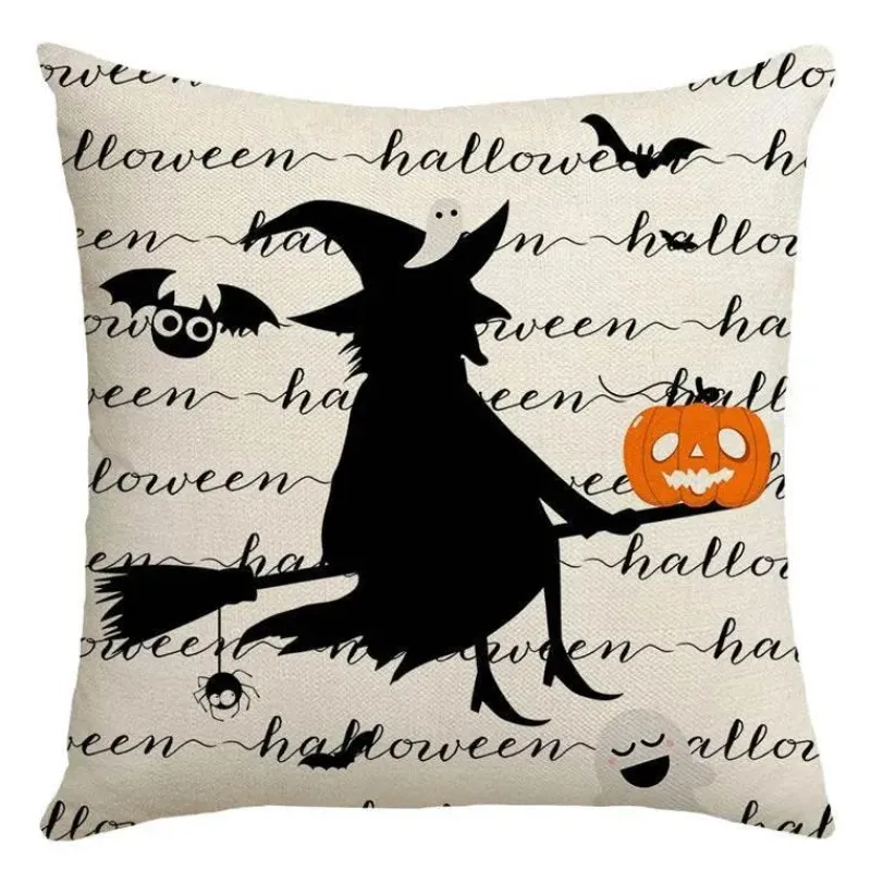 Pillow Haven Bettzeug-Halloween Kissenbezug - Schwarze Hexe Geist Leinen Kissenbezug