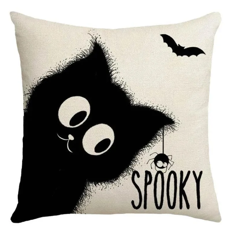 Pillow Haven Bettzeug-Halloween Kissenbezug - Schwarze Hexe Geist Leinen Kissenbezug
