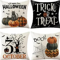 Pillow Haven Bettzeug-Halloween Kissenbezug - Schwarze Hexe Geist Leinen Kissenbezug