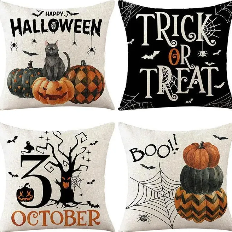 Pillow Haven Bettzeug-Halloween Kissenbezug - Schwarze Hexe Geist Leinen Kissenbezug