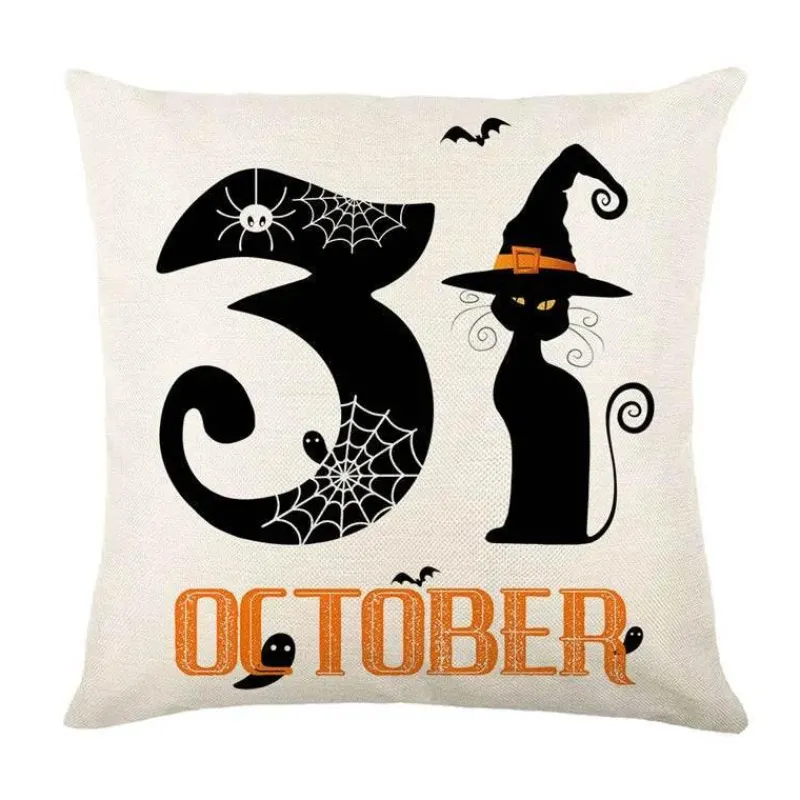 Pillow Haven Bettzeug-Halloween Kissenbezug - Schwarze Hexe Geist Leinen Kissenbezug