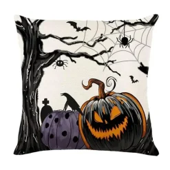 Pillow Haven Bettzeug-Halloween Kissenbezug - Schwarze Hexe Geist Leinen Kissenbezug