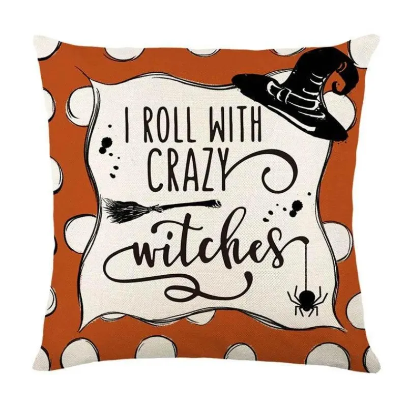 Pillow Haven Bettzeug-Halloween Kissenbezug - Schwarze Hexe Geist Leinen Kissenbezug