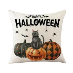 Pillow Haven Bettzeug-Halloween Kissenbezug - Schwarze Hexe Geist Leinen Kissenbezug