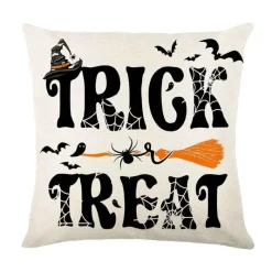 Pillow Haven Bettzeug-Halloween Kissenbezug - Schwarze Hexe Geist Leinen Kissenbezug
