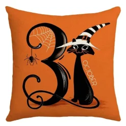 Pillow Haven Bettzeug-Halloween Kissenbezug - Schwarze Hexe Geist Leinen Kissenbezug