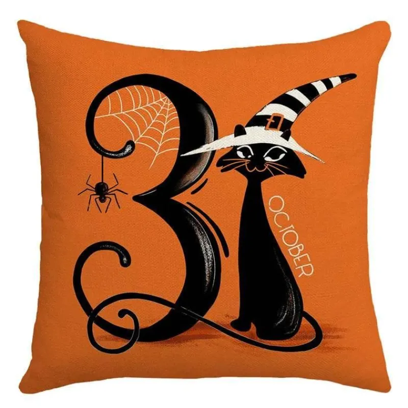 Pillow Haven Bettzeug-Halloween Kissenbezug - Schwarze Hexe Geist Leinen Kissenbezug
