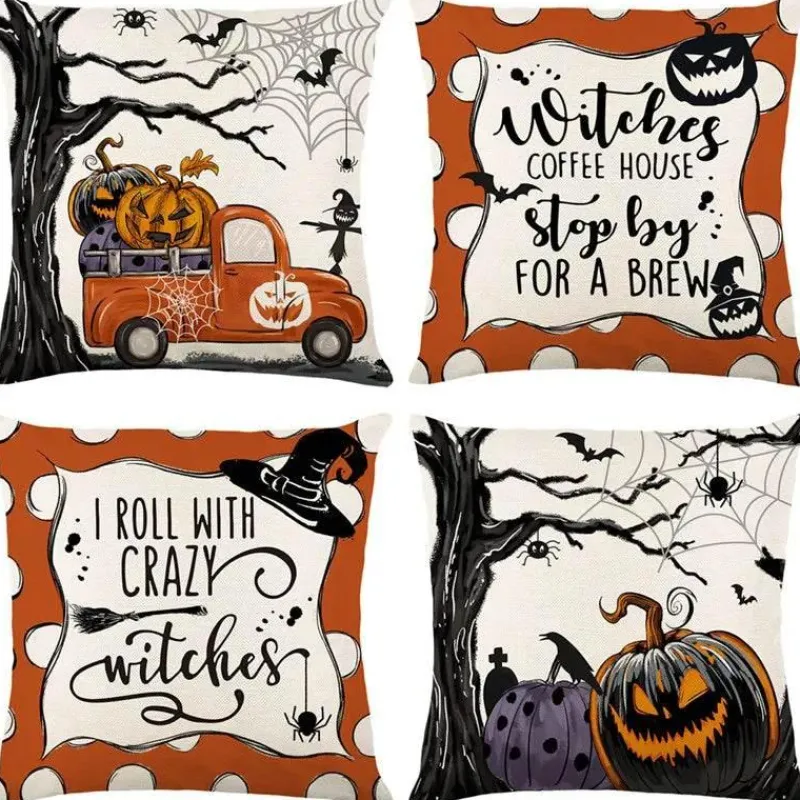 Pillow Haven Bettzeug-Halloween Kissenbezug - Schwarze Hexe Geist Leinen Kissenbezug