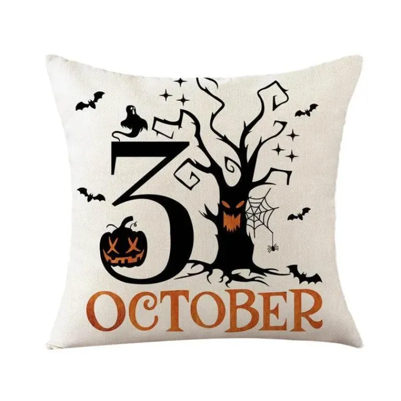 Pillow Haven Bettzeug-Halloween Kissenbezug - Schwarze Hexe Geist Leinen Kissenbezug