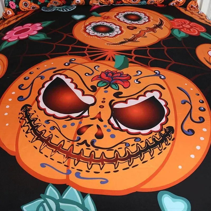 Cozy Haven Bettzeug-Halloween Kürbis Blumen Bettbezug Set - Festliche Bettwäsche