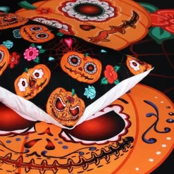 Cozy Haven Bettzeug-Halloween Kürbis Blumen Bettbezug Set - Festliche Bettwäsche