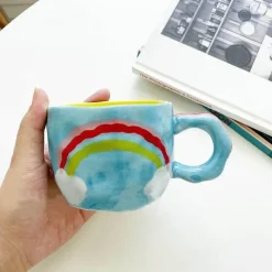 Tom Küche & Esszimmer-Handbemalte Regenbogenblumentasse - Einzigartige Kaffeetasse aus Keramik