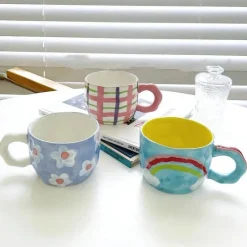 Tom Küche & Esszimmer-Handbemalte Regenbogenblumentasse - Einzigartige Kaffeetasse aus Keramik