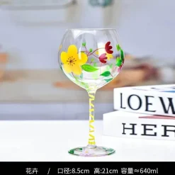 Plates u0026 More Küche & Esszimmer-Handbemalter Weinkelch aus Kristall mit Blumenmuster – Chinesisches antikes Rotweinglas