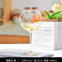 Plates u0026 More Küche & Esszimmer-Handbemalter Weinkelch aus Kristall mit Blumenmuster – Chinesisches antikes Rotweinglas