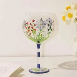 Plates u0026 More Küche & Esszimmer-Handbemalter Weinkelch aus Kristall mit Blumenmuster – Chinesisches antikes Rotweinglas