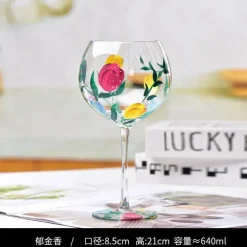 Plates u0026 More Küche & Esszimmer-Handbemalter Weinkelch aus Kristall mit Blumenmuster – Chinesisches antikes Rotweinglas