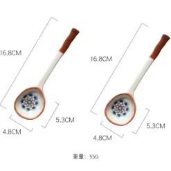 Plates u0026 More Küche & Esszimmer-Handbemaltes japanisches Dessertlöffel-Set aus Keramik – Löffel mit langem Griff