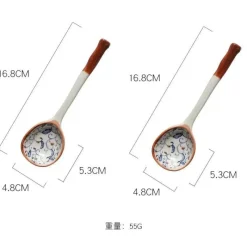 Plates u0026 More Küche & Esszimmer-Handbemaltes japanisches Dessertlöffel-Set aus Keramik – Löffel mit langem Griff