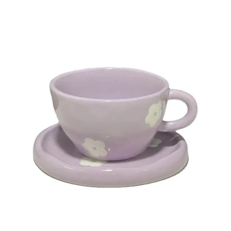 Plates u0026 More Küche & Esszimmer-Handbemaltes Kaffeetassen- und Untertassen-Set mit Blumen - Teeservice aus Keramik