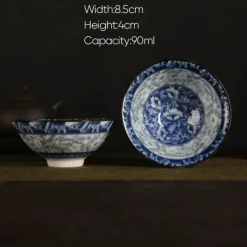 Plates u0026 More Küche & Esszimmer-Handbemaltes Teetassen-Set aus blau-weißem Porzellan – dekoratives Teegeschirr