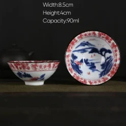 Plates u0026 More Küche & Esszimmer-Handbemaltes Teetassen-Set aus blau-weißem Porzellan – dekoratives Teegeschirr