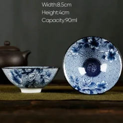 Plates u0026 More Küche & Esszimmer-Handbemaltes Teetassen-Set aus blau-weißem Porzellan – dekoratives Teegeschirr