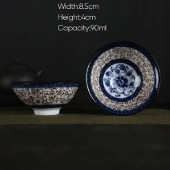 Plates u0026 More Küche & Esszimmer-Handbemaltes Teetassen-Set aus blau-weißem Porzellan – dekoratives Teegeschirr