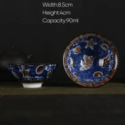 Plates u0026 More Küche & Esszimmer-Handbemaltes Teetassen-Set aus blau-weißem Porzellan – dekoratives Teegeschirr