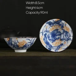 Plates u0026 More Küche & Esszimmer-Handbemaltes Teetassen-Set aus blau-weißem Porzellan – dekoratives Teegeschirr