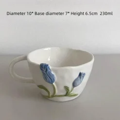 Tom Küche & Esszimmer-Handgefertigte Keramiktasse mit 3D-Prägung in Tulpenform – Tasse mit elegantem Blumendesign