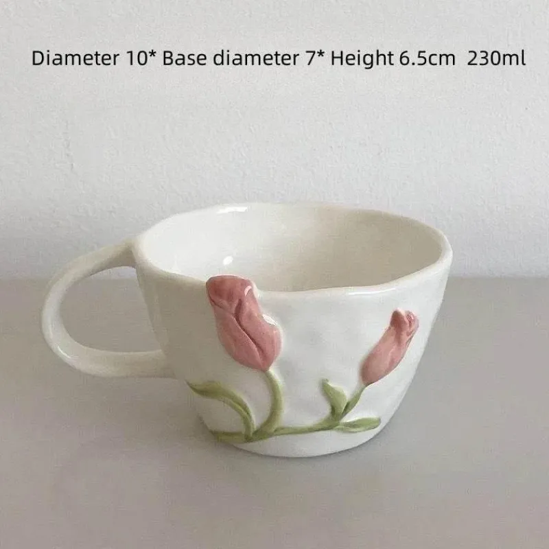 Tom Küche & Esszimmer-Handgefertigte Keramiktasse mit 3D-Prägung in Tulpenform – Tasse mit elegantem Blumendesign