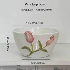 Tom Küche & Esszimmer-Handgefertigte Keramiktasse mit 3D-Prägung in Tulpenform – Tasse mit elegantem Blumendesign