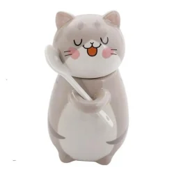 The Cozy Mug Küche & Esszimmer-Handgemachte Katzen-Kaffeetasse mit Löffel - Süße Keramiktasse