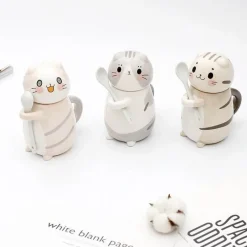 The Cozy Mug Küche & Esszimmer-Handgemachte Katzen-Kaffeetasse mit Löffel - Süße Keramiktasse