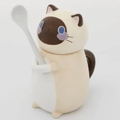 The Cozy Mug Küche & Esszimmer-Handgemachte Katzen-Kaffeetasse mit Löffel - Süße Keramiktasse