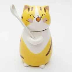 The Cozy Mug Küche & Esszimmer-Handgemachte Katzen-Kaffeetasse mit Löffel - Süße Keramiktasse