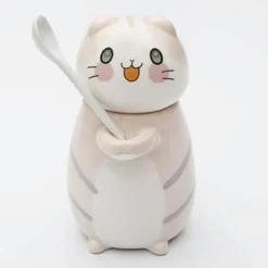 The Cozy Mug Küche & Esszimmer-Handgemachte Katzen-Kaffeetasse mit Löffel - Süße Keramiktasse