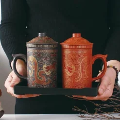 Feast u0026 Flair Küche & Esszimmer-Handgemachte Yixing Teetasse mit Deckelsieb - Drachen Lila Ton Teetasse