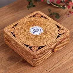 Feast u0026 Flair Küche & Esszimmer-Handgewebte Aufbewahrungsbox aus Rattan mit Deckel – Dekorativer Küchen-Organizer