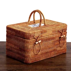 Feast u0026 Flair Küche & Esszimmer-Handgewebte Aufbewahrungsbox aus Rattan – Tee- und Lebensmittelbehälter mit Griff