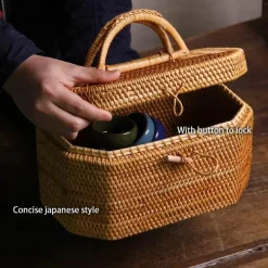 Feast u0026 Flair Küche & Esszimmer-Handgewebte Rattan-Aufbewahrungsbox für Tee und Lebensmittel – Organizer-Korb