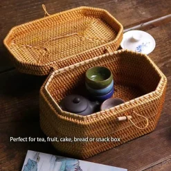 Feast u0026 Flair Küche & Esszimmer-Handgewebte Rattan-Aufbewahrungsbox für Tee und Lebensmittel – Organizer-Korb
