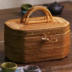 Feast u0026 Flair Küche & Esszimmer-Handgewebte Rattan-Aufbewahrungsbox für Tee und Lebensmittel – Organizer-Korb