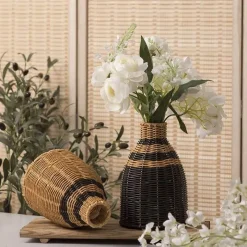 Home Decor Wohndeko-Handgewebte Rattanvase - Boho Accessoire