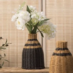 Home Decor Wohndeko-Handgewebte Rattanvase - Boho Accessoire
