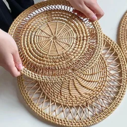 Home Decor Wohndeko-Handgewebtes rundes Rattan-Dekor-Set – Natürliche Heimdekoration