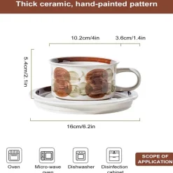 Tom Küche & Esszimmer-Handgezeichnetes Espressotassen-Set aus Keramik – 237 ml Cappuccino-Untertasse