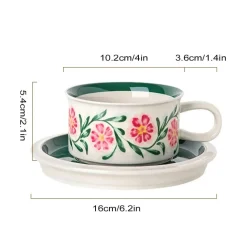 Tom Küche & Esszimmer-Handgezeichnetes Espressotassen-Set aus Keramik – 237 ml Cappuccino-Untertasse